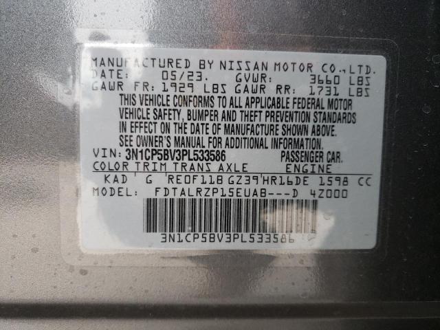 3N1CP5BV3PL533586 - 2023 NISSAN KICKS S GRAY photo 14