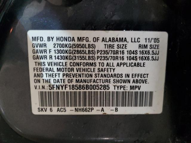 5FNYF18586B005285 - 2006 HONDA PILOT EX CHARCOAL photo 13