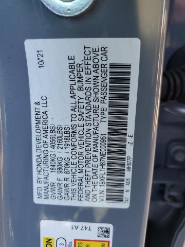 19XFL1H87NE000951 - 2022 HONDA CIVIC SPORT TOURING GRAY photo 12