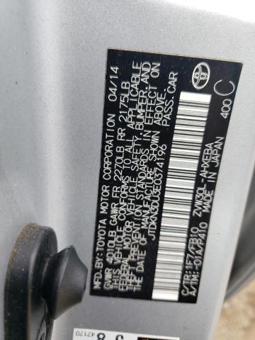 JTDKN3DU3E0374196 - 2014 TOYOTA PRIUS SILVER photo 12