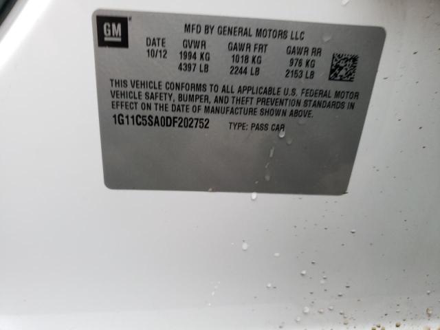 1G11C5SA0DF202752 - 2013 CHEVROLET MALIBU 1LT WHITE photo 13