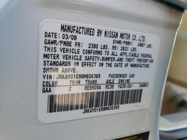 JNKAY01E88M606365 - 2008 INFINITI M35 BASE WHITE photo 12