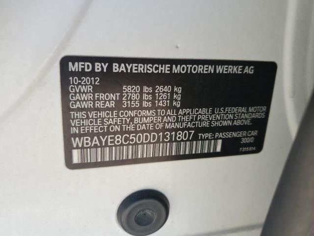 WBAYE8C50DD131807 - 2013 BMW 750 LI WHITE photo 12