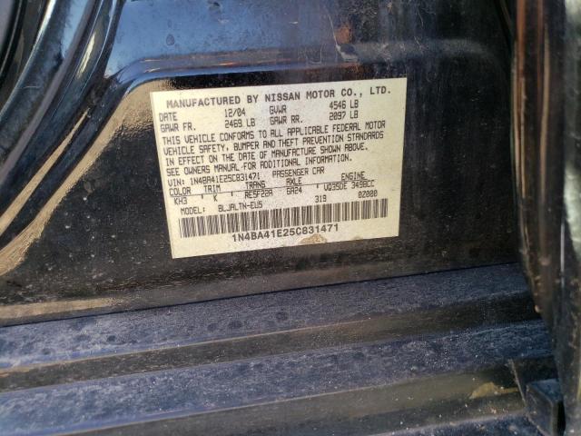 1N4BA41E25C831471 - 2005 NISSAN MAXIMA SE BLACK photo 12