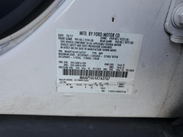 MAJ6P1UL4JC162767 - 2018 FORD ECOSPORT SE WHITE photo 13