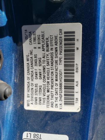 2HGFG3B88EH523071 - 2014 HONDA CIVIC EX 蓝色 照片 12