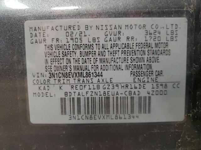 3N1CN8EVXML861344 - 2021 NISSAN VERSA SV GRAY photo 13