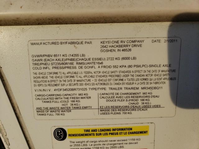 4YDF34520BR731025 - 2011 KEYSTONE MONTANA 白色 照片 10