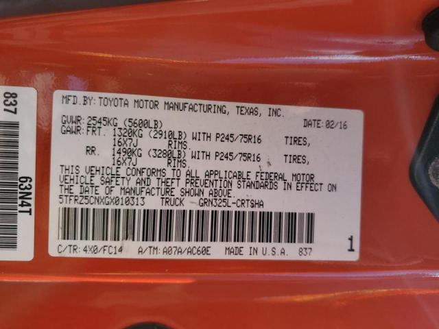 5TFRZ5CNXGX010313 - 2016 TOYOTA TACOMA ACCESS CAB ORANGE photo 13