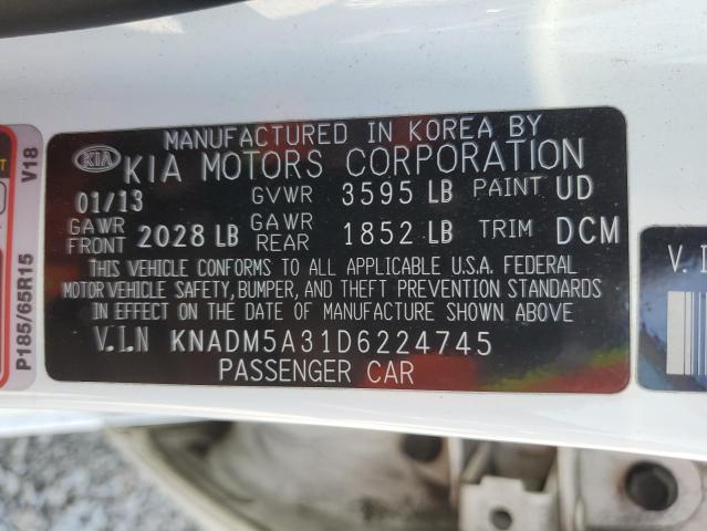 KNADM5A31D6224745 - 2013 KIA RIO LX WHITE photo 12