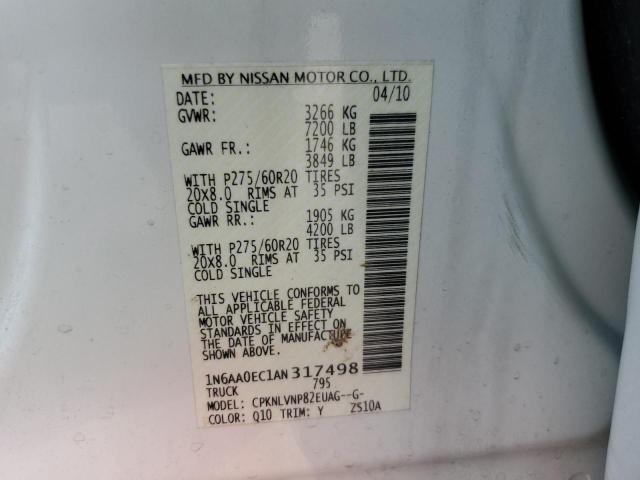 1N6AA0EC1AN317498 - 2010 NISSAN TITAN XE WHITE photo 12