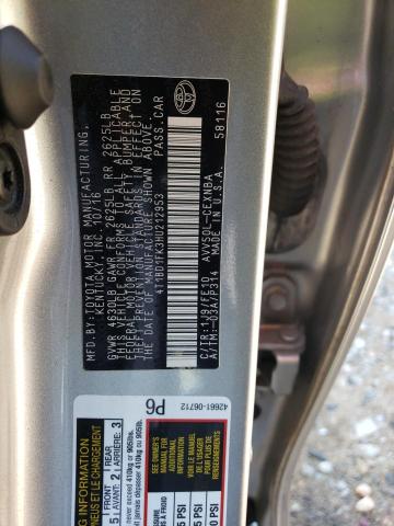 4T1BD1FK3HU212953 - 2017 TOYOTA CAMRY HYBRID SILVER photo 12