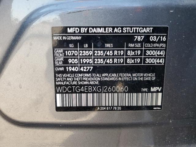 WDCTG4EBXGJ260060 - 2016 MERCEDES-BENZ GLA 250 GRAY photo 13