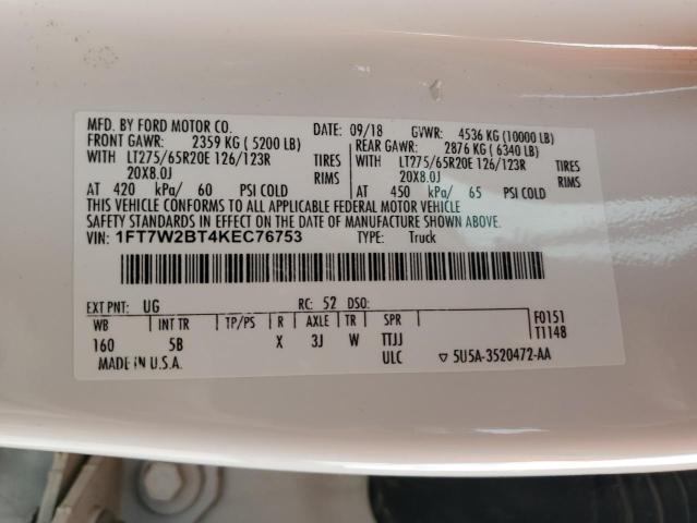 1FT7W2BT4KEC76753 - 2019 FORD F250 SUPER DUTY WHITE photo 13