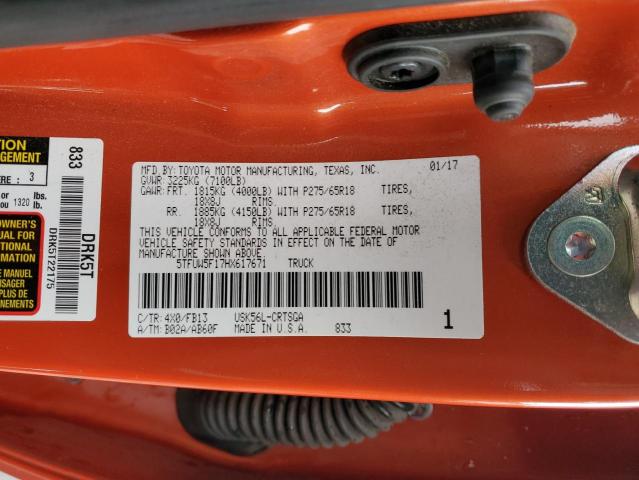 5TFUW5F17HX617671 - 2017 TOYOTA TUNDRA DOUBLE CAB SR/SR5 ORANGE photo 12