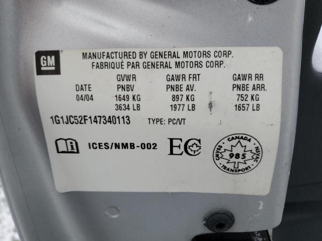 1G1JC52F147340113 - 2004 CHEVROLET CAVALIER SILVER photo 12