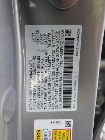 2HGFE2F57NH584007 - 2022 HONDA CIVIC SPORT 银色 照片 12