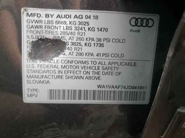 WA1VAAF74JD041961 - 2018 AUDI Q7 PRESTIGE GRAY photo 12