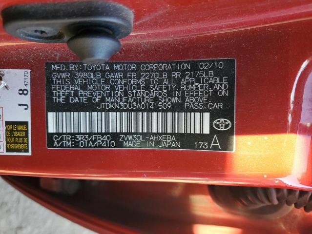 JTDKN3DU3A0141509 - 2010 TOYOTA PRIUS RED photo 12