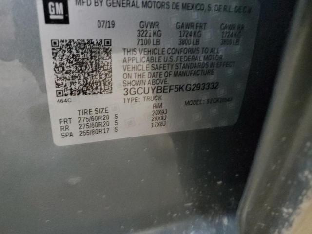 3GCUYBEF5KG293332 - 2019 CHEVROLET SILV1500 2 K1500 CUSTOM GRAY photo 13