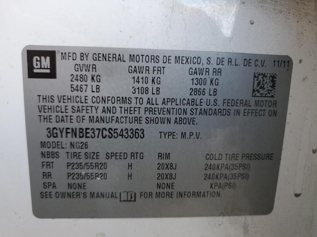 3GYFNBE37CS543363 - 2012 CADILLAC SRX PERFORMANCE COLLECTION Blanc photo 13