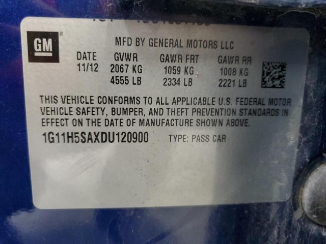 1G11H5SAXDU120900 - 2013 CHEVROLET MALIBU LTZ ლურჯი ფოტო 12