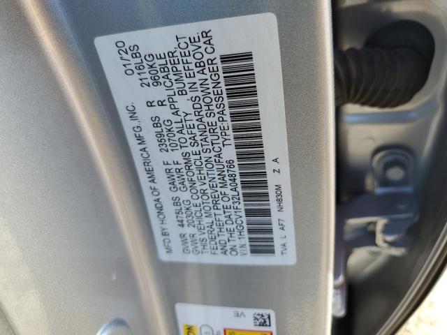 1HGCV1F32LA048766 - 2020 HONDA ACCORD SPORT SILVER photo 12