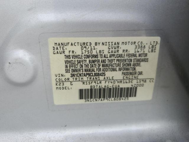 3N1CN7AP9CL808425 - 2012 NISSAN VERSA S SILVER photo 12