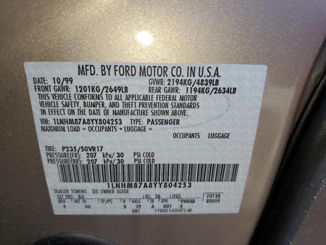 1LNHM87A8YY804253 - 2000 LINCOLN LS Qəhvəyi foto 12