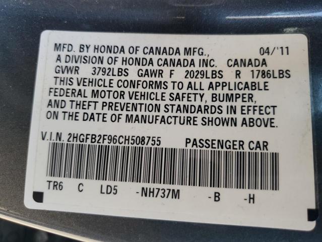 2HGFB2F96CH508755 - 2012 HONDA CIVIC EXL Boz foto 12