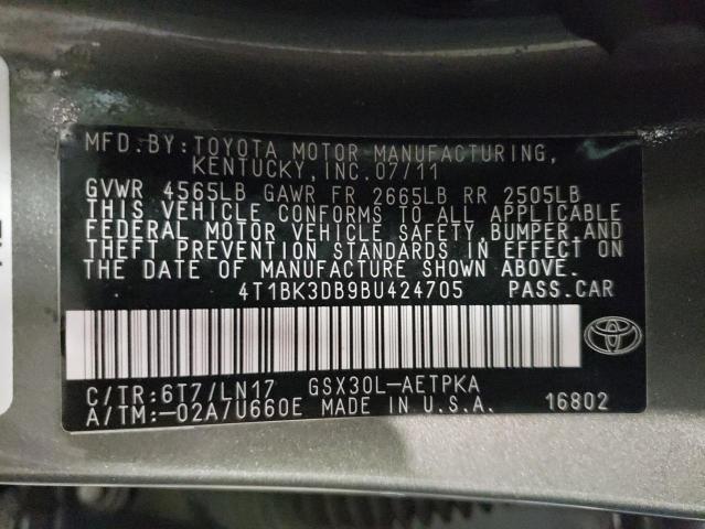 4T1BK3DB9BU424705 - 2011 TOYOTA AVALON BASE 灰色 照片 12