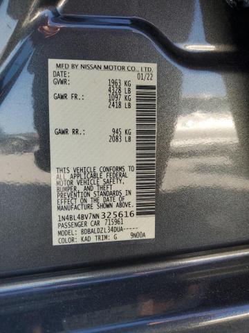 1N4BL4BV7NN325616 - 2022 NISSAN ALTIMA S GRAY photo 12