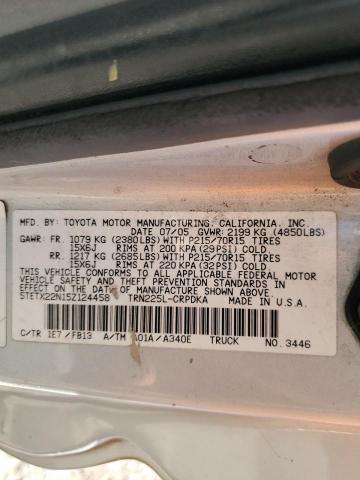 5TETX22N15Z124458 - 2005 TOYOTA TACOMA ACCESS CAB Күміс фото 12