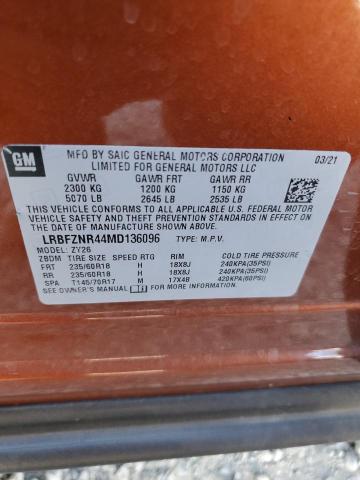 LRBFZNR44MD136096 - 2021 BUICK ENVISION ESSENCE ORANGE photo 12