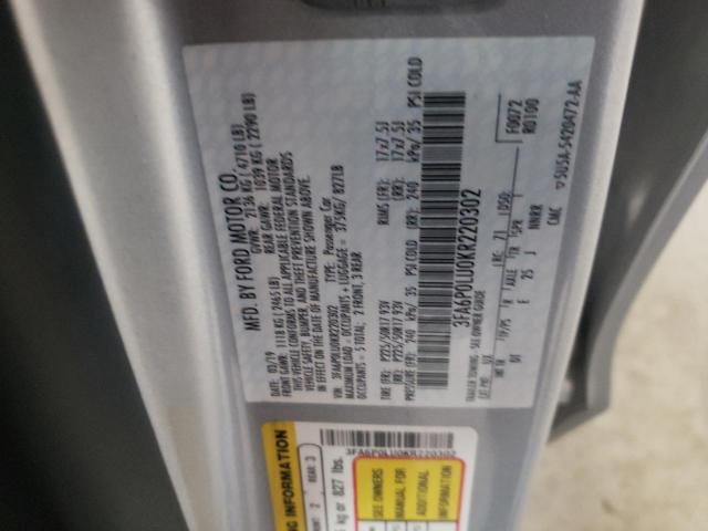 3FA6P0LU0KR220302 - 2019 FORD FUSION SE SILVER photo 12