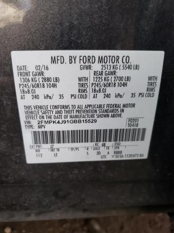 2FMPK4J91GBB15529 - 2016 FORD EDGE SEL GRAY photo 12