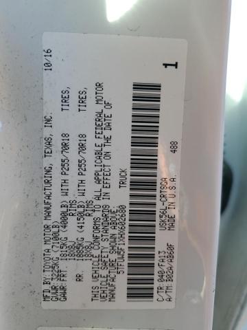 5TFUW5F1XHX602680 - 2017 TOYOTA TUNDRA DOUBLE CAB SR/SR5 WHITE photo 12