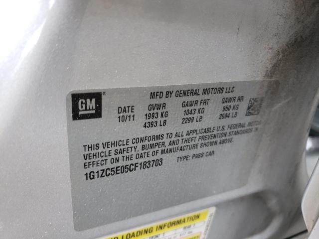 1G1ZC5E05CF183703 - 2012 CHEVROLET MALIBU 1LT SILVER photo 12