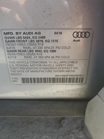 WA1ANAFY4K2097911 - 2019 AUDI Q5 PREMIUM SILVER photo 13