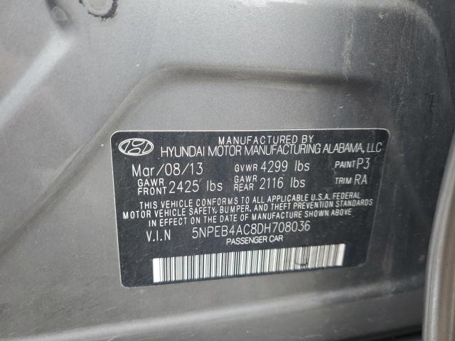 5NPEB4AC8DH708036 - 2013 HYUNDAI SONATA GLS GRAY photo 12