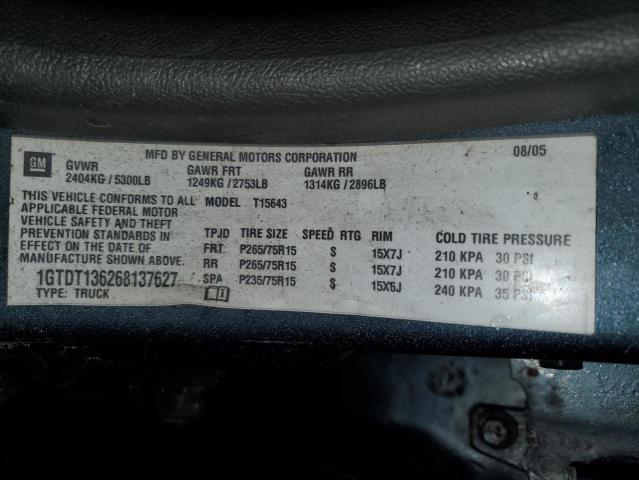 1GTDT136268137627 - 2006 GMC CANYON BLUE photo 13
