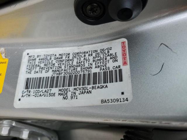 JTHBF30G220075791 - 2002 LEXUS ES 300 SILVER photo 13