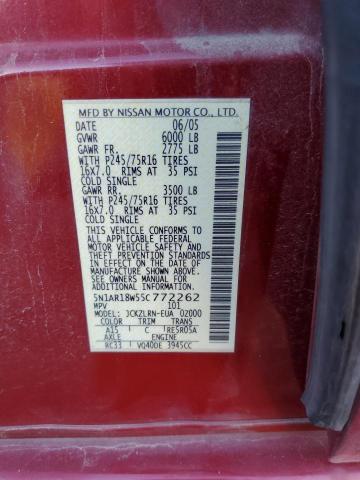 5N1AR18W55C772262 - 2005 NISSAN PATHFINDER LE 栗色 照片 12