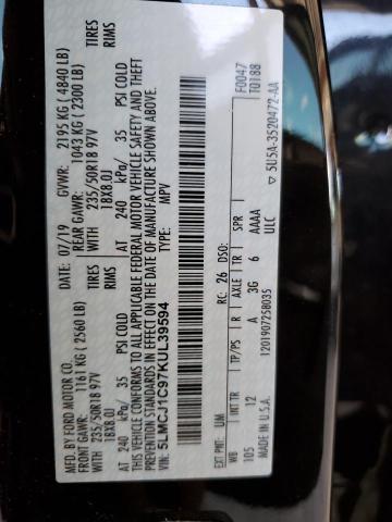 5LMCJ1C97KUL39594 - 2019 LINCOLN MKC BLACK photo 13