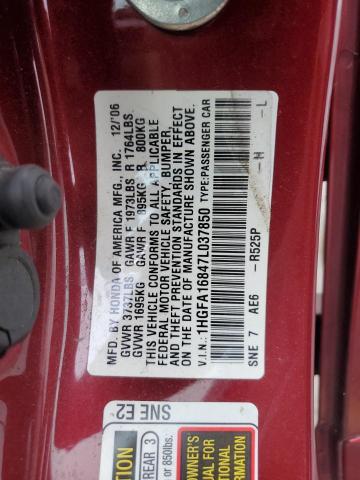 1HGFA16847L037850 - 2007 HONDA CIVIC EX MAROON photo 13