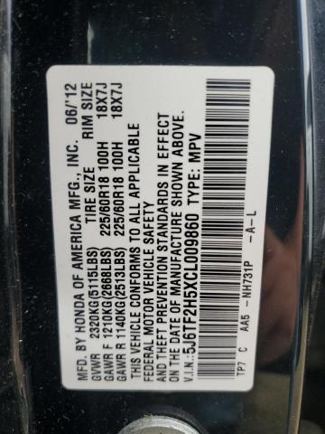 5J6TF2H5XCL009860 - 2012 HONDA CROSSTOUR EXL BLACK photo 12