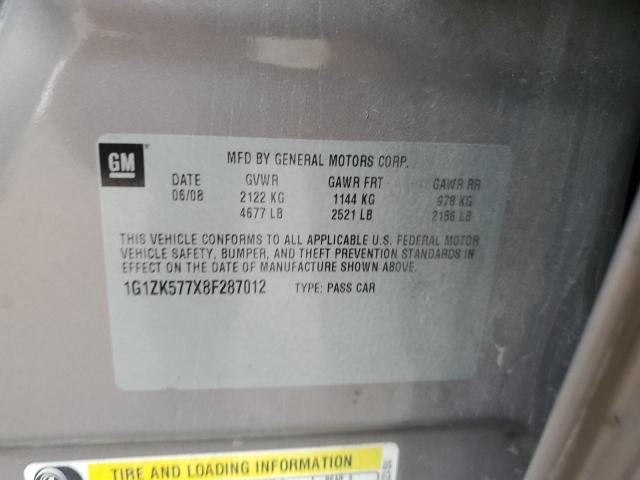 1G1ZK577X8F287012 - 2008 CHEVROLET MALIBU LTZ თაფლისფერი ფოტო 12