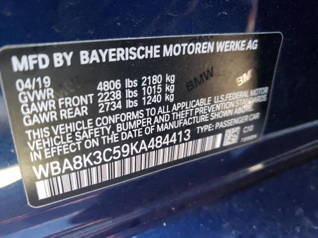 WBA8K3C59KA484413 - 2019 BMW 330XI Синий фото 12
