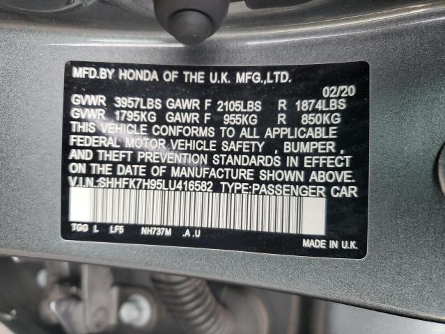 SHHFK7H95LU416582 - 2020 HONDA CIVIC SPORT TOURING ნაცრისფერი ფოტო 13