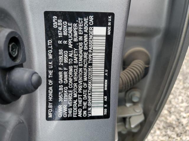 SHHFK7H68KU220351 - 2019 HONDA CIVIC EX SILVER photo 13